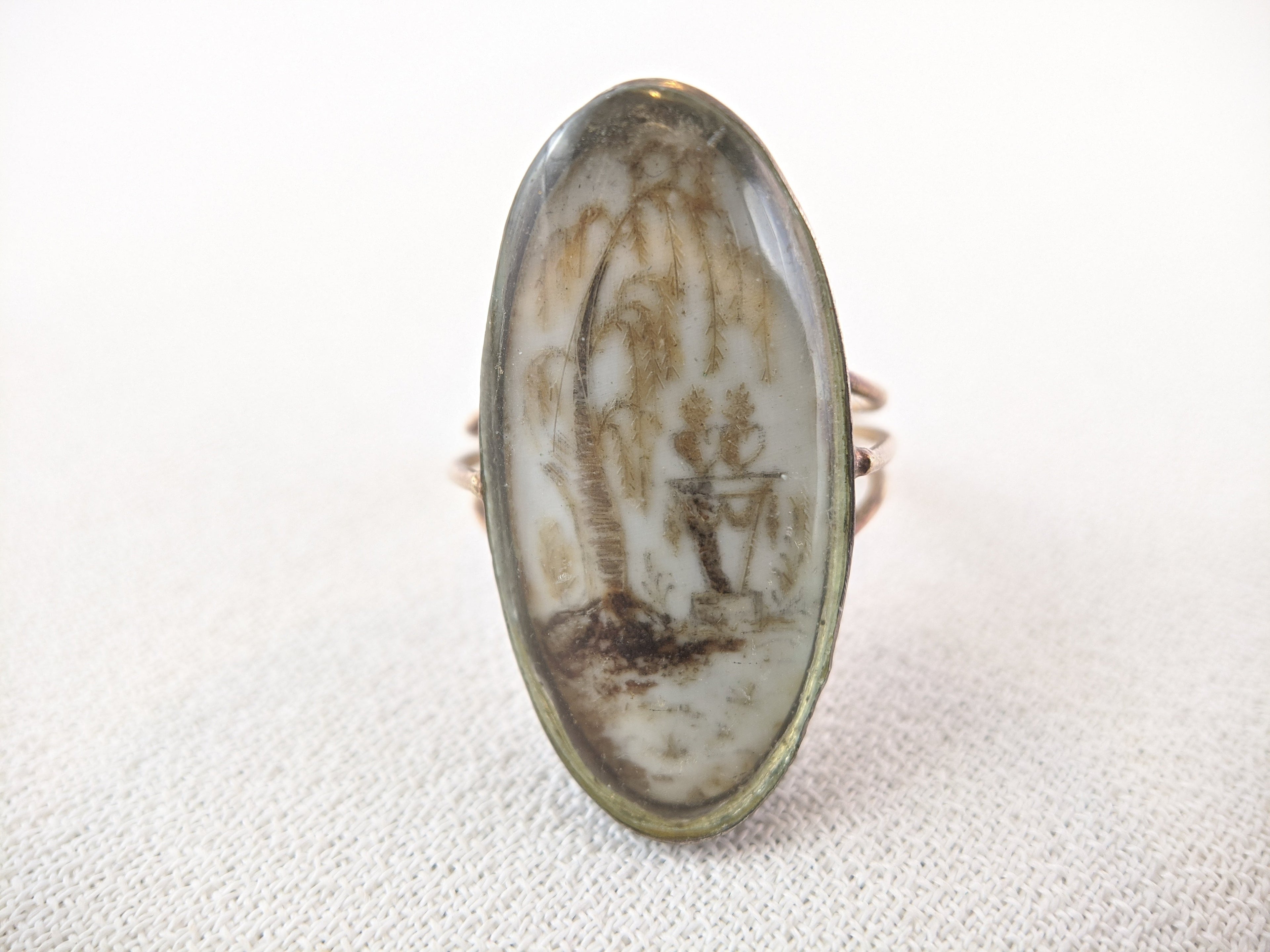 Georgian 18th Century Gold Memorial Sepia Ring | Size 7.25