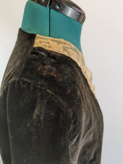 1920s Black Velvet Dress with Asymmetrical Hemline