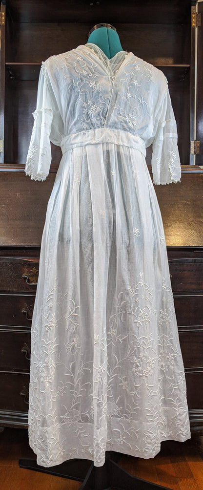 1910s Floral Whitework Dress