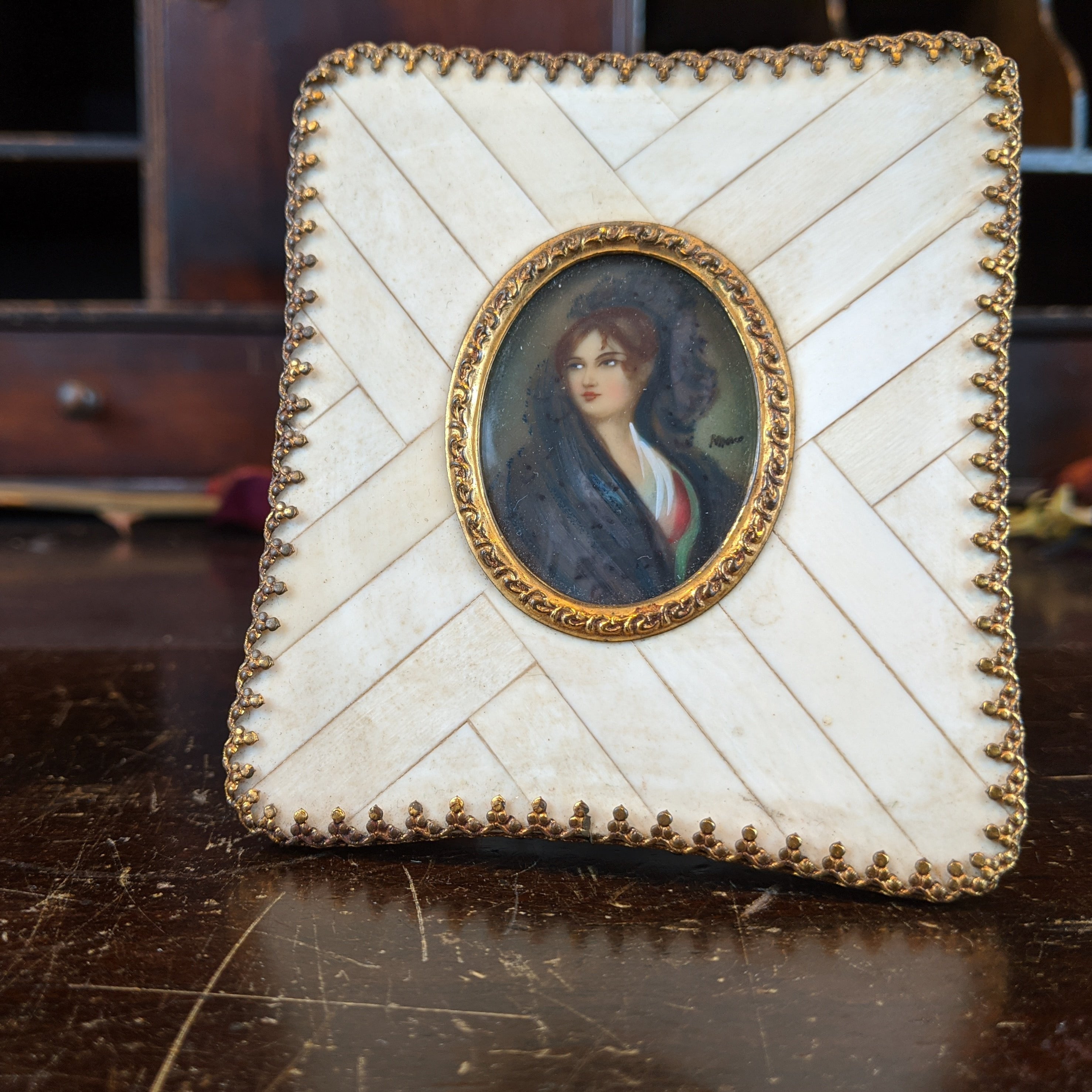 Late Victorian Grand Tour Hand Painted Portrait Miniature