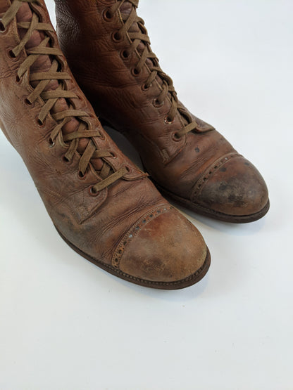 1900s-1910s Tall Brown Lace Up Boots | Approx Sz 7.5