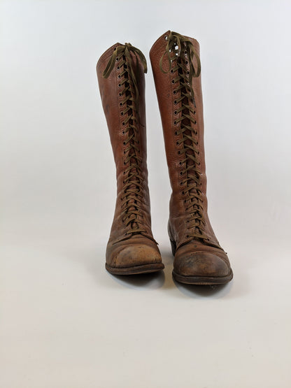 1900s-1910s Tall Brown Lace Up Boots | Approx Sz 7.5