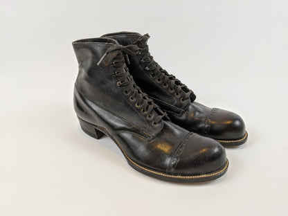 RESERVED | 1910s Black Lace Up Boots | Approx Sz 7.5-8