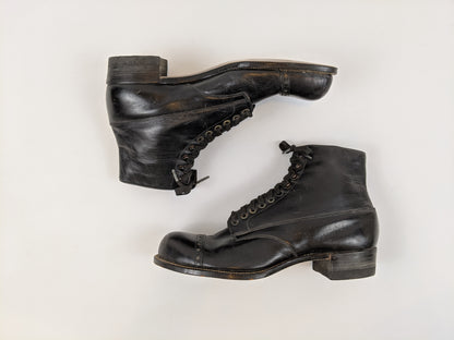 RESERVED | 1910s Black Lace Up Boots | Approx Sz 7.5-8