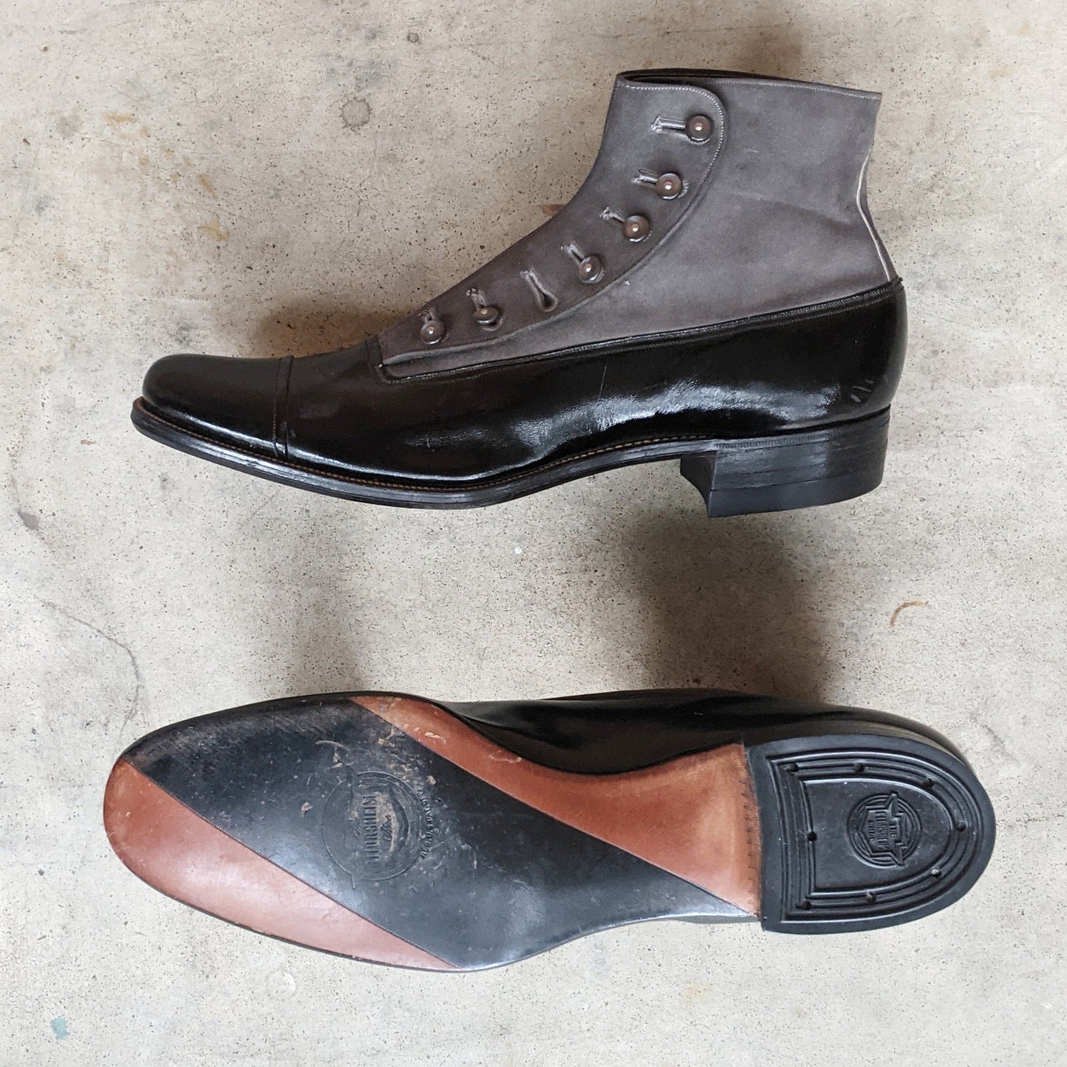 1910s Side Button Grey + Black Shoes | Sz 8 Men&