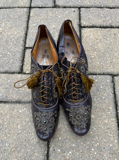 c. 1890s-1900s Beaded Oxfords