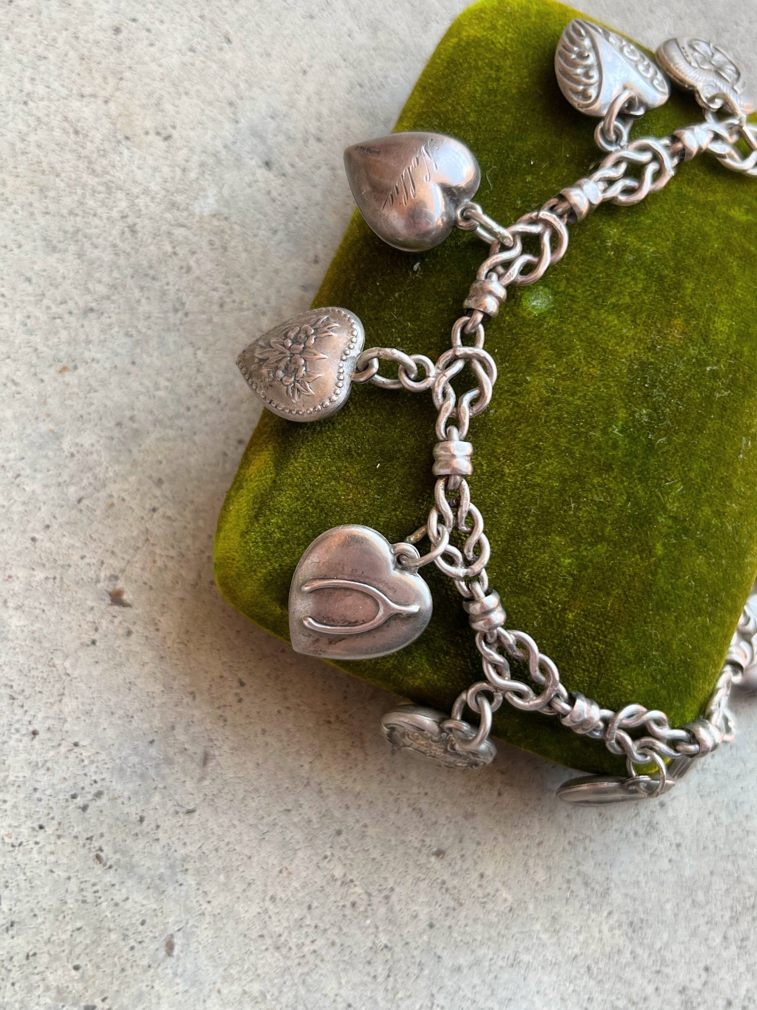 Vintage Sterling Silver Puffy Heart Charm Bracelet