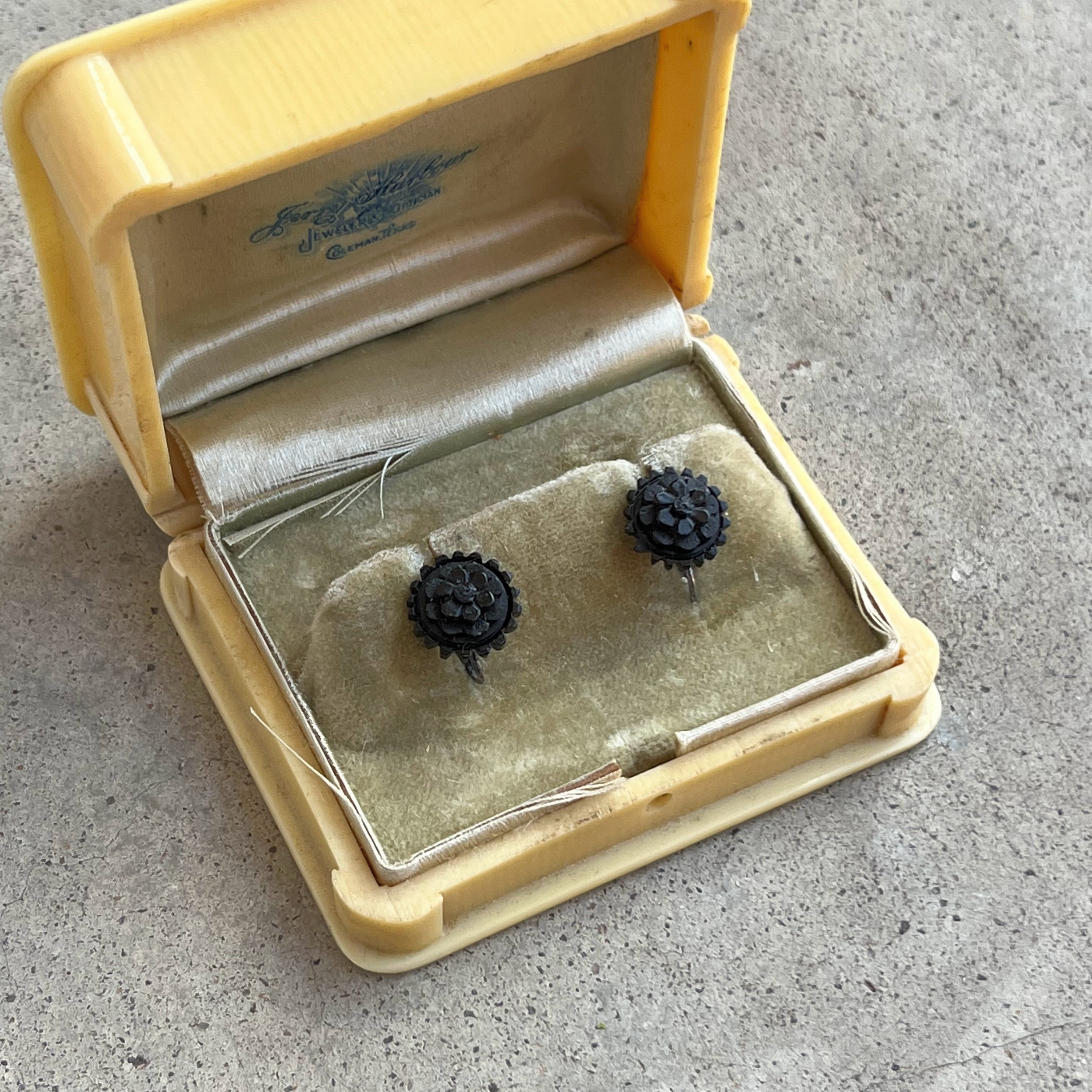 Late 19th c. Carved Jet Forget Me Not Earrings