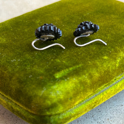 Late 19th c. Carved Jet Forget Me Not Earrings