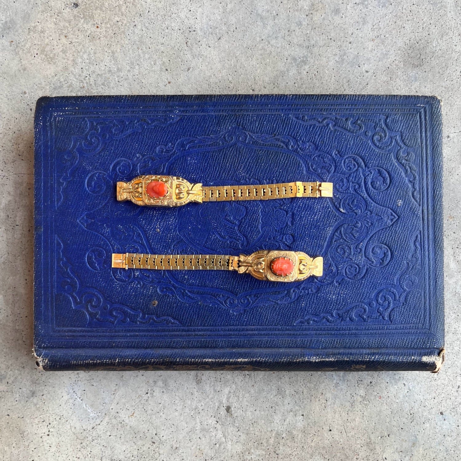 c. 1870s 18k Gold Filled Coral Cameo Bracelet