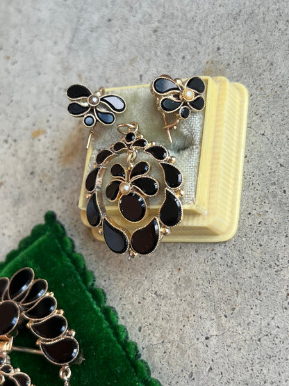 c. 1870s-1880s 14k Gold Onyx Parure