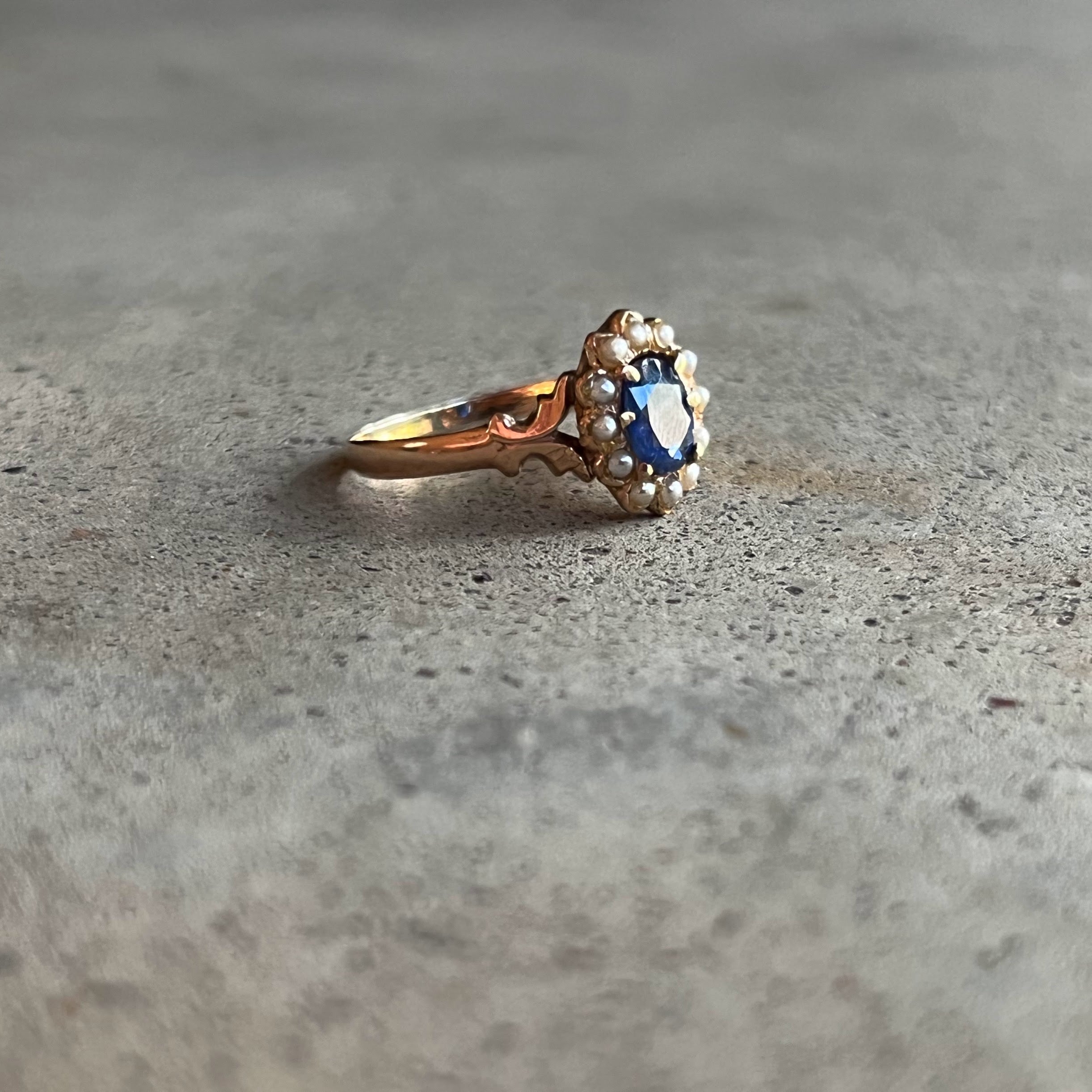 c. 1890s-1900s 12k Gold Sapphire Pearl Ring