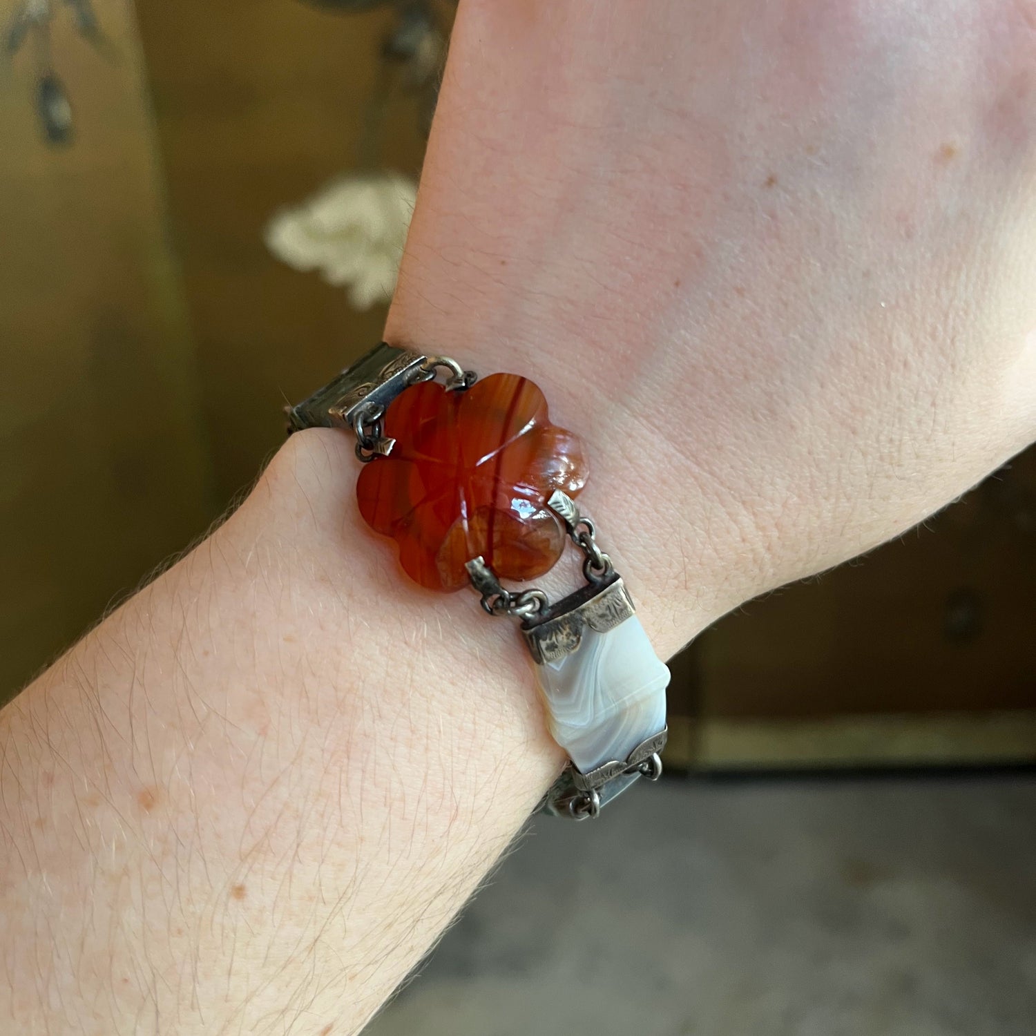 19th c. Silver Scottish Agate Bracelet