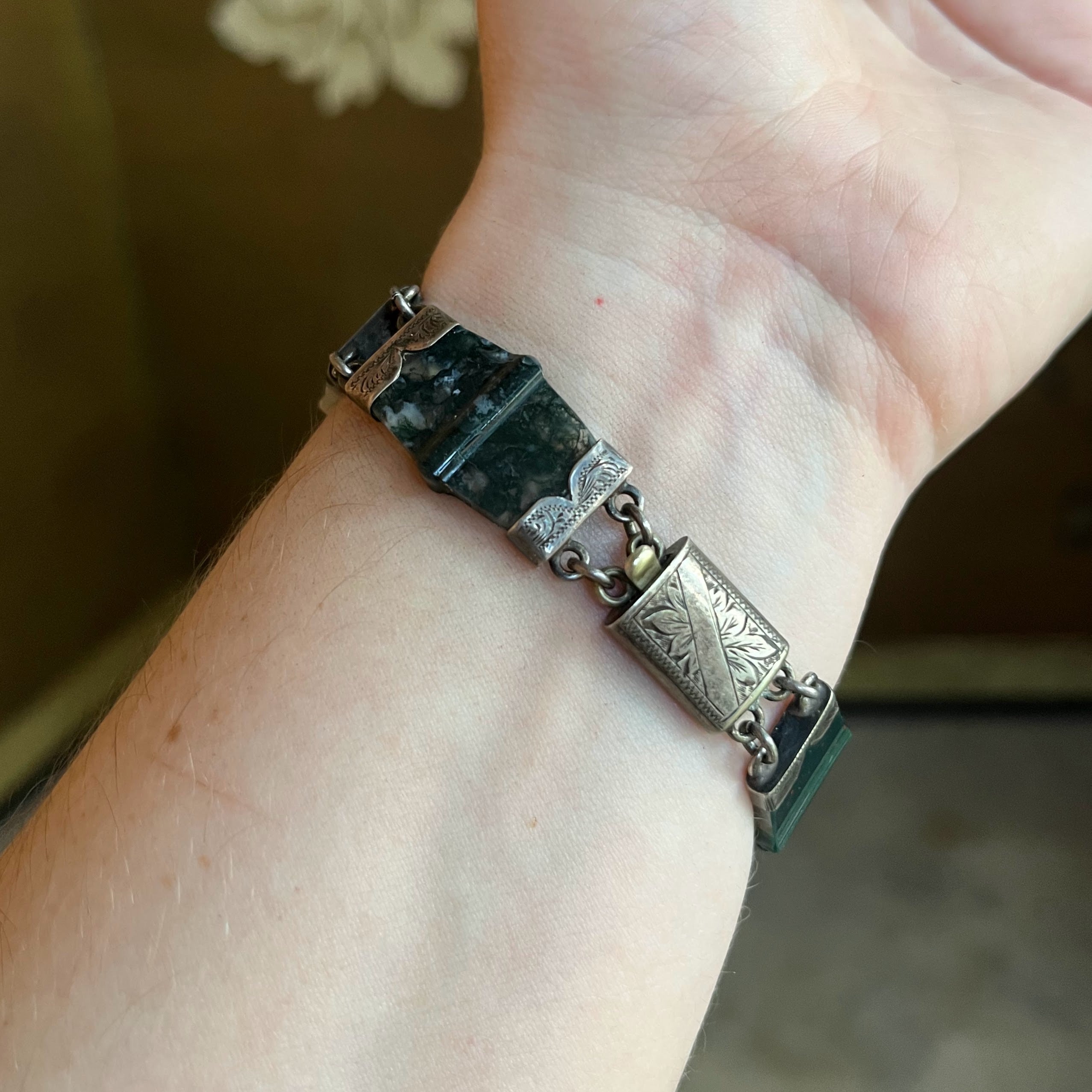 19th c. Silver Scottish Agate Bracelet