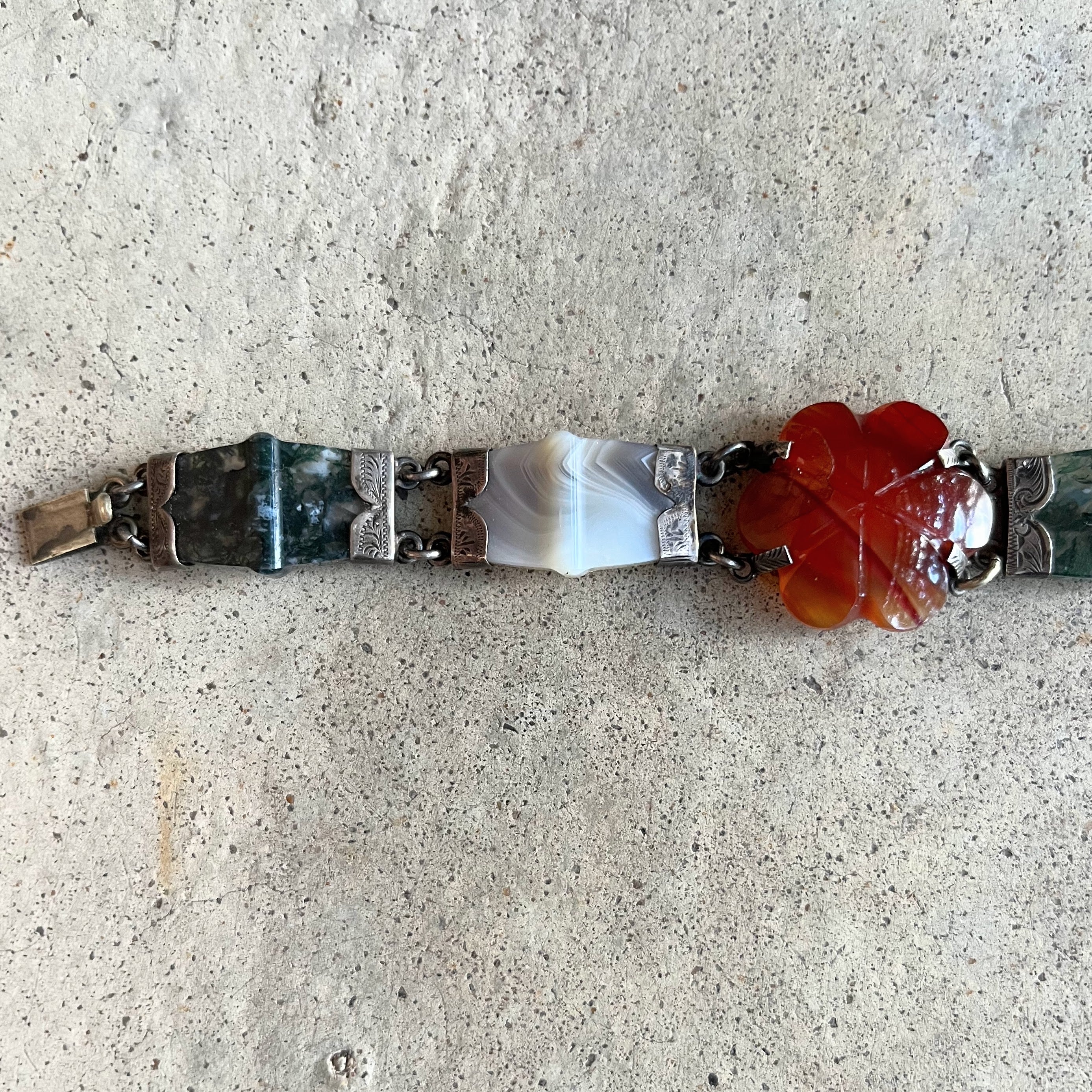 19th c. Silver Scottish Agate Bracelet