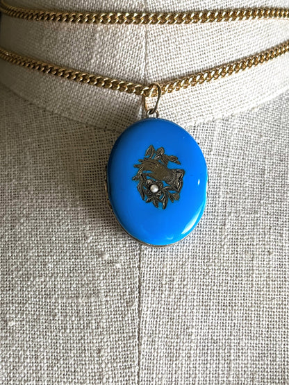 c. 1870s-1880s Blue Enamel Hand Locket