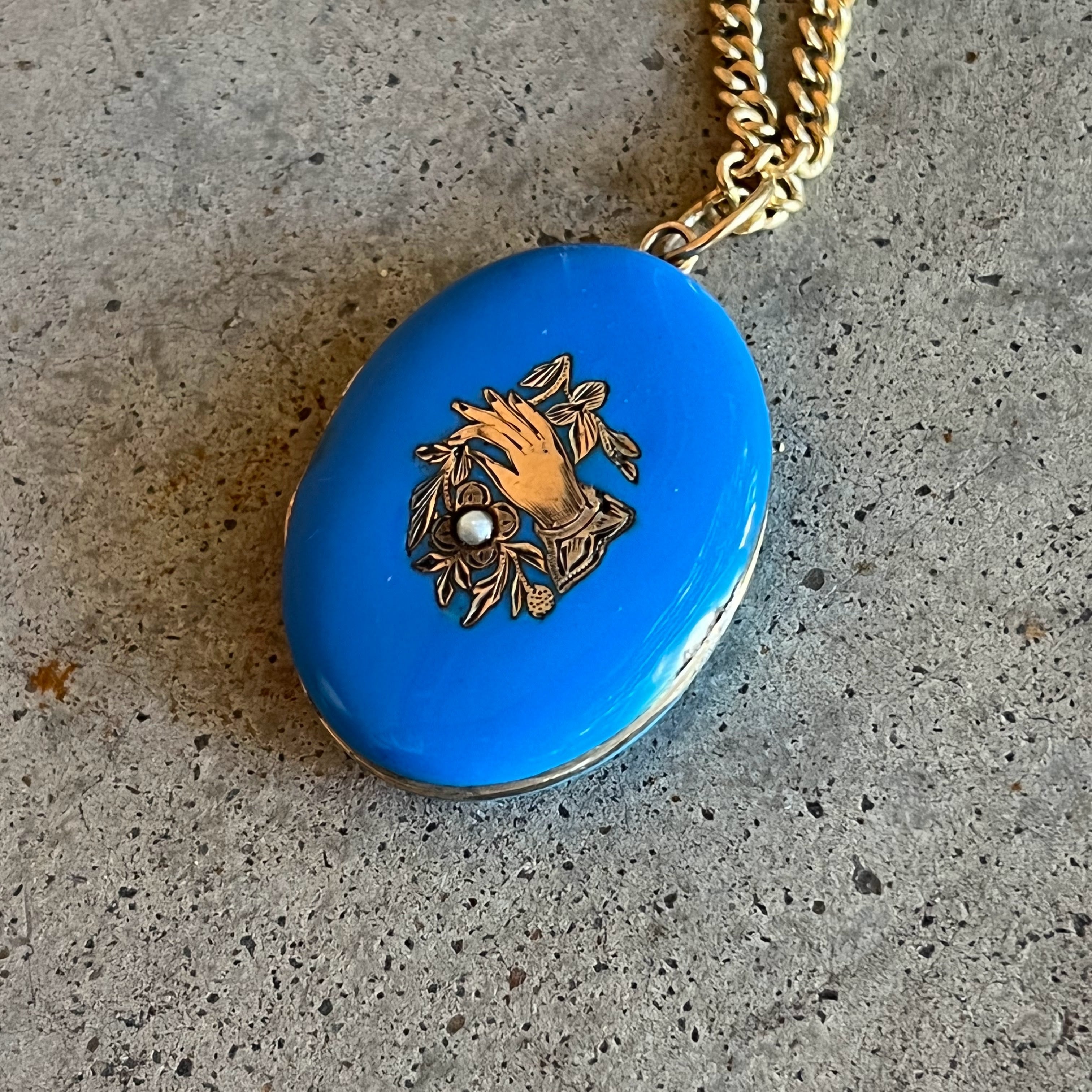 c. 1870s-1880s Blue Enamel Hand Locket