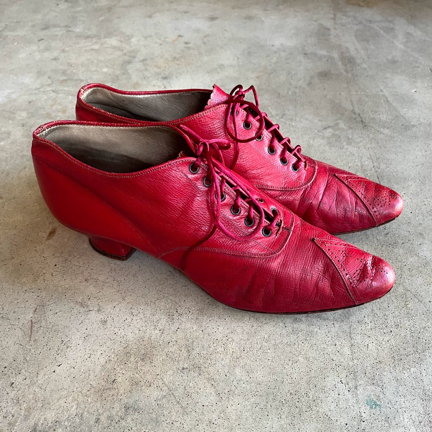 c. 1890s Red Leather Oxfords