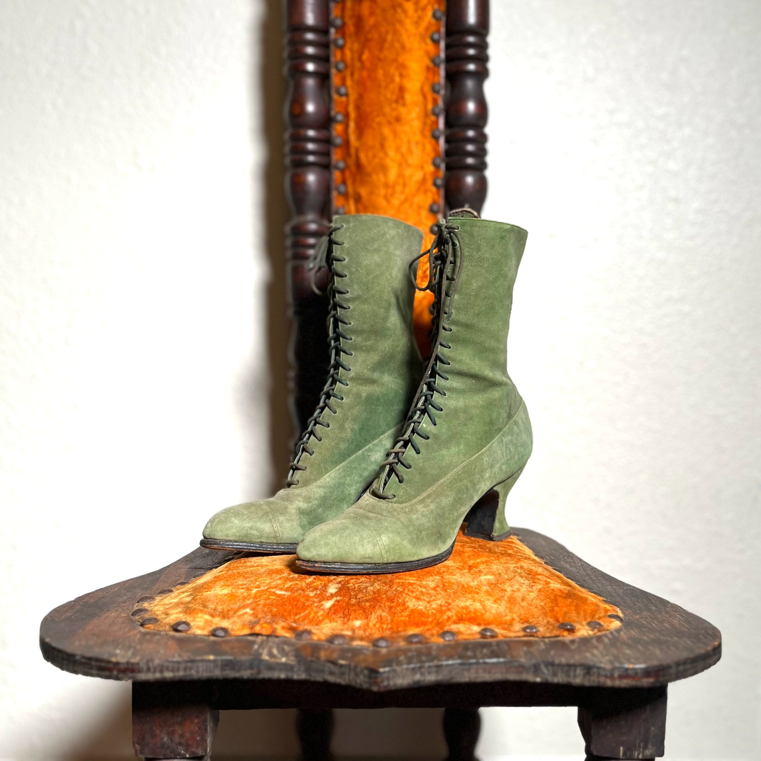 c. 1910s-1920s Green Suede Booots