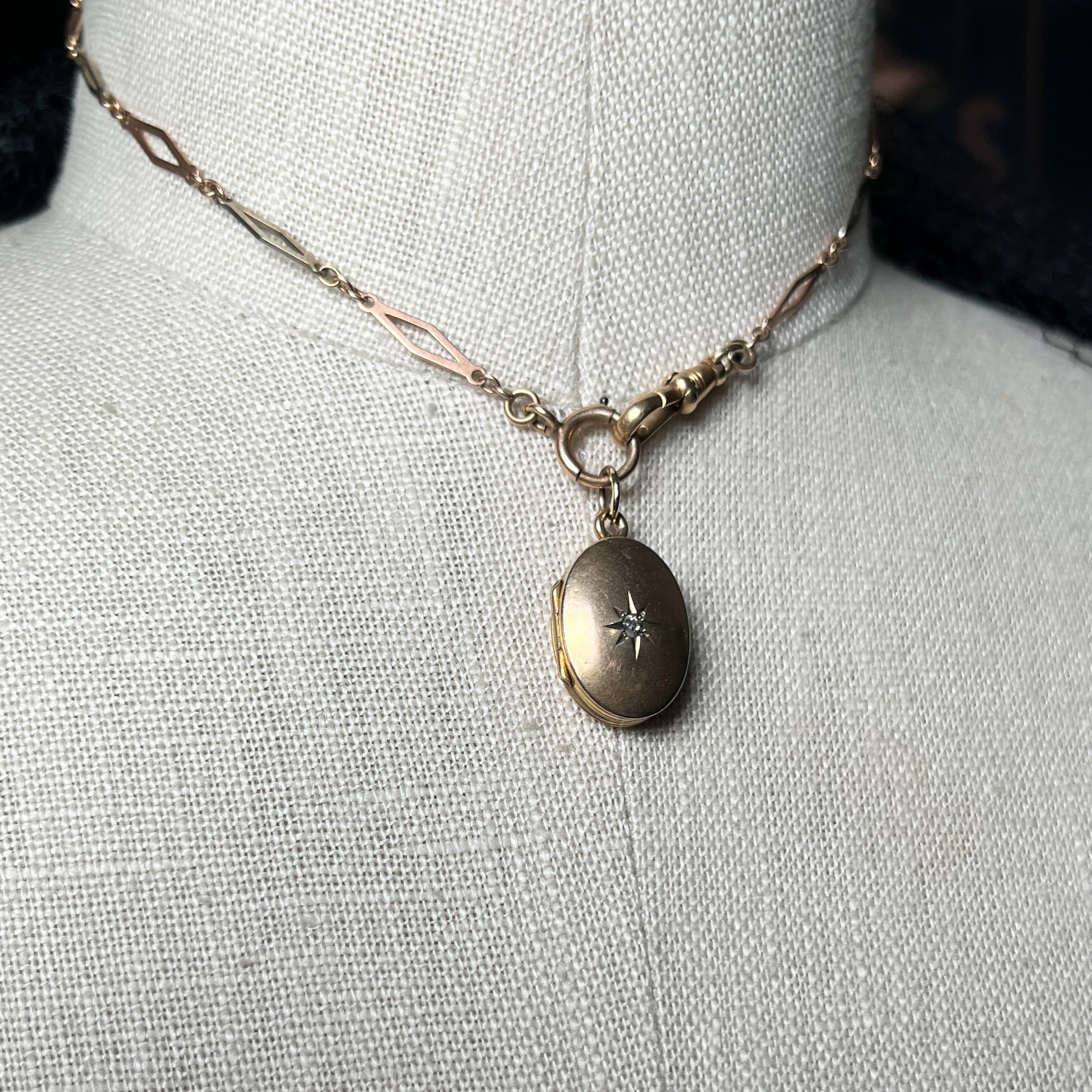 c. 1900s 9k Gold Diamond Star Locket