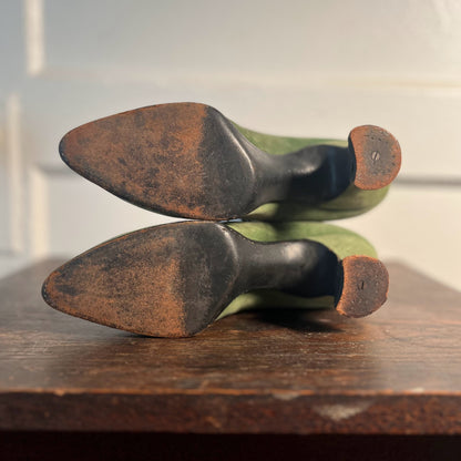 c. 1910s-1920s Green Suede Booots
