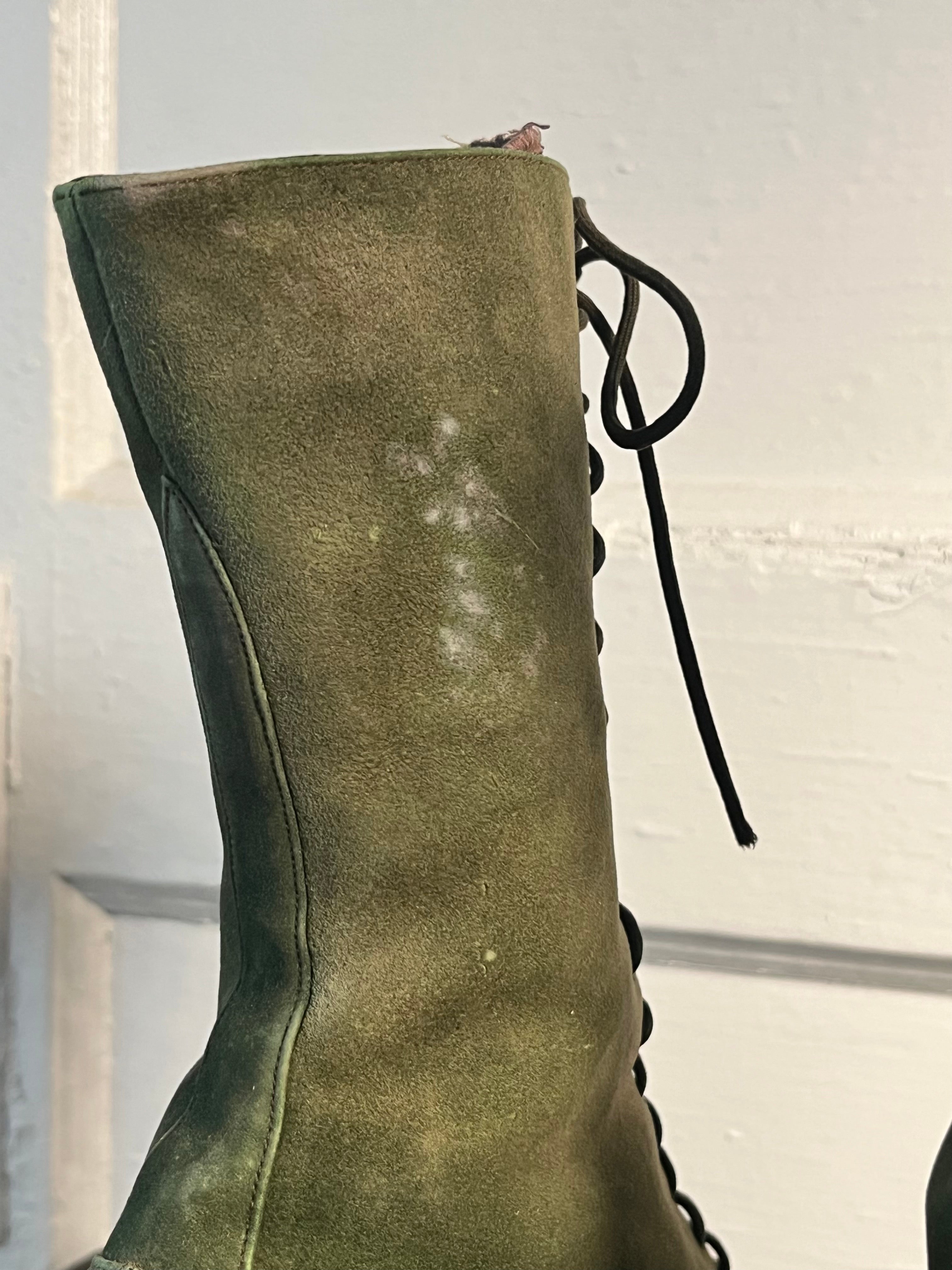 c. 1910s-1920s Green Suede Booots