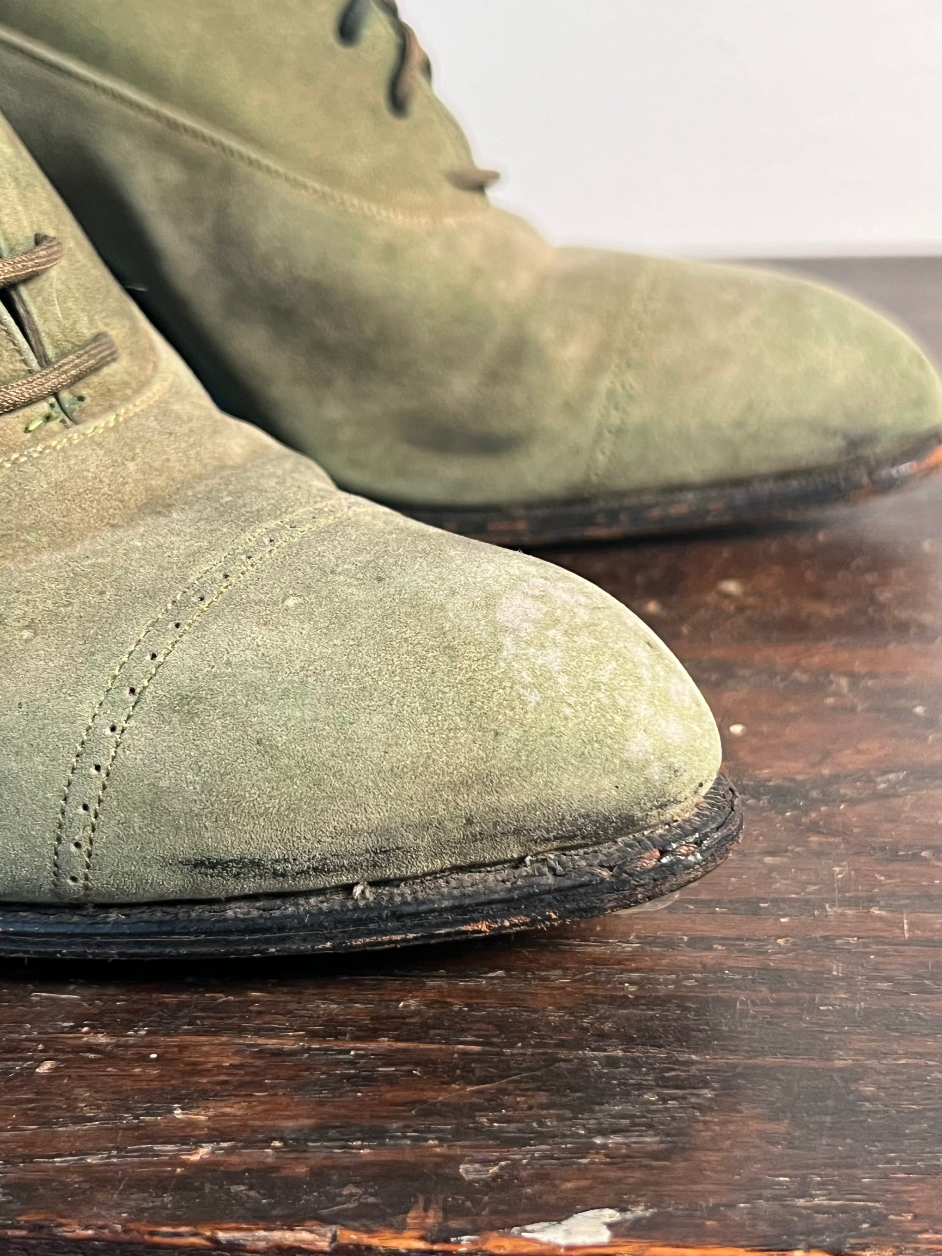 c. 1910s-1920s Green Suede Booots