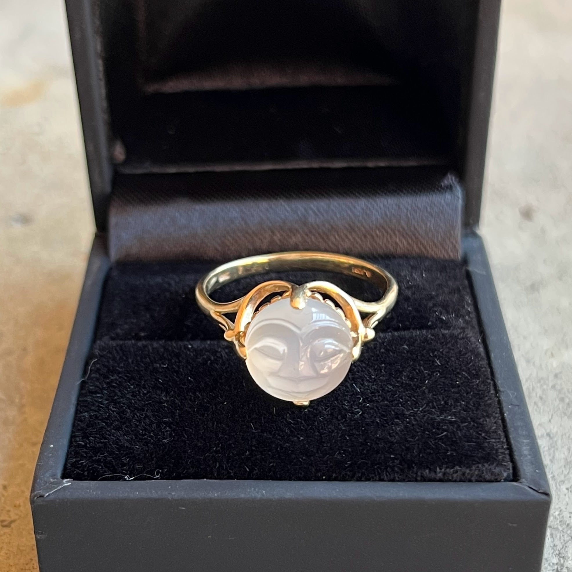RESERVED | Estate 10k Gold Carved Moonstone Moon Face Ring