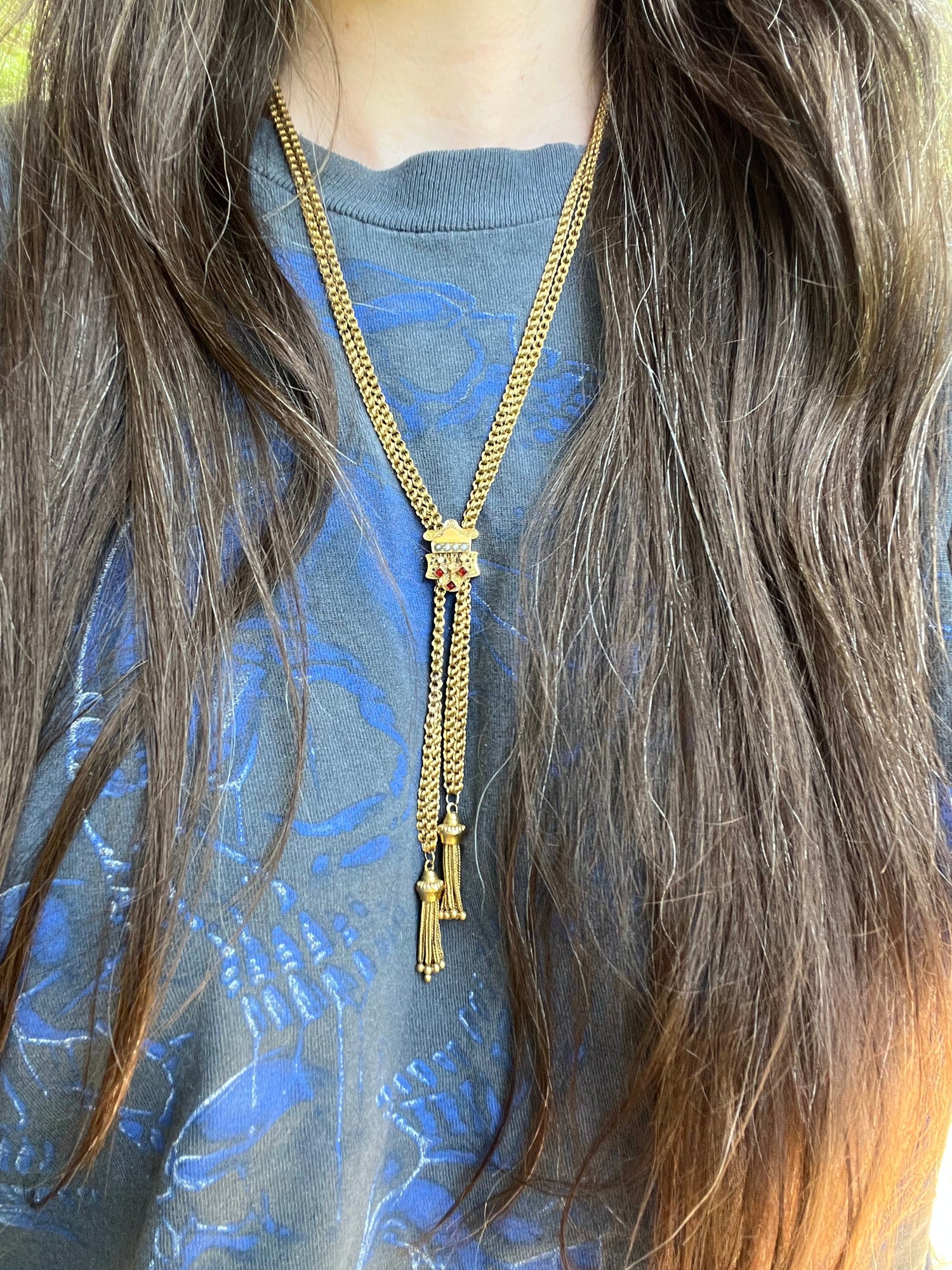 c. 1880s 14k Gold Tassel Slide Chain Necklace