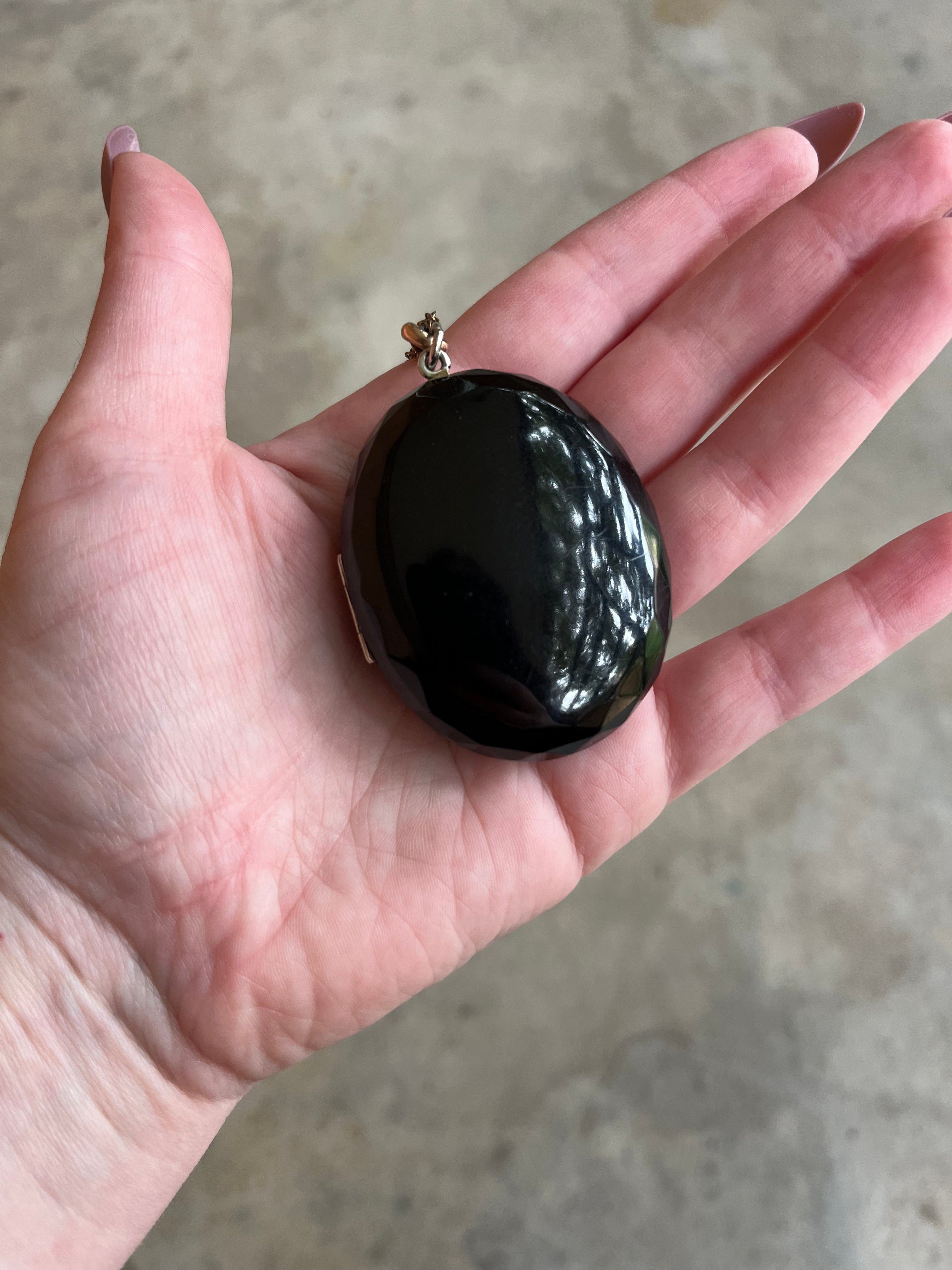 RESERVED c. 1870s-1880s Faceted Jet + Split Pearl AEI Locket