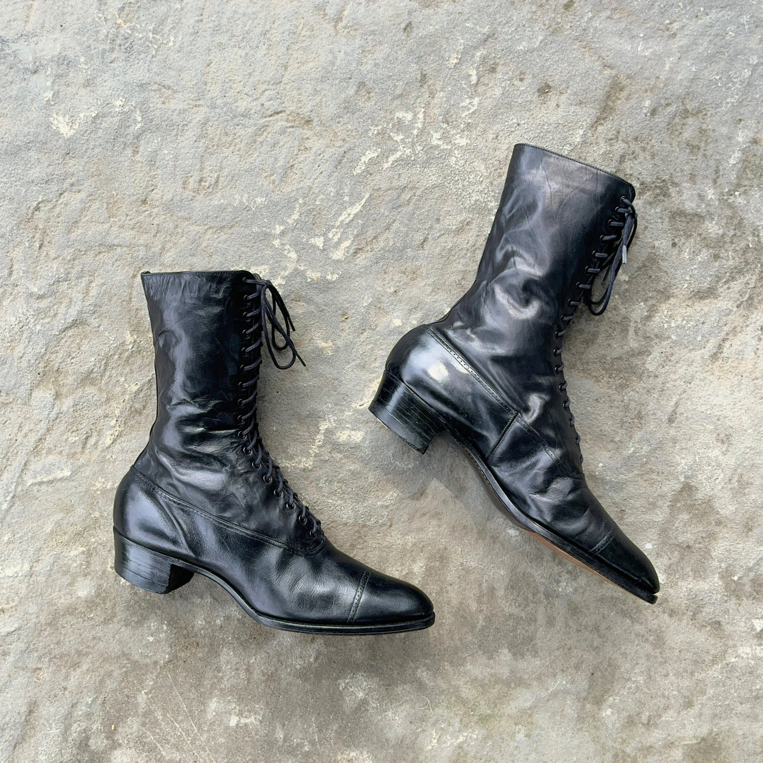 c. 1910s Black Lace Up Boots | Approx Sz 7