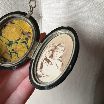 RESERVED c. 1870s-1880s Faceted Jet + Split Pearl AEI Locket
