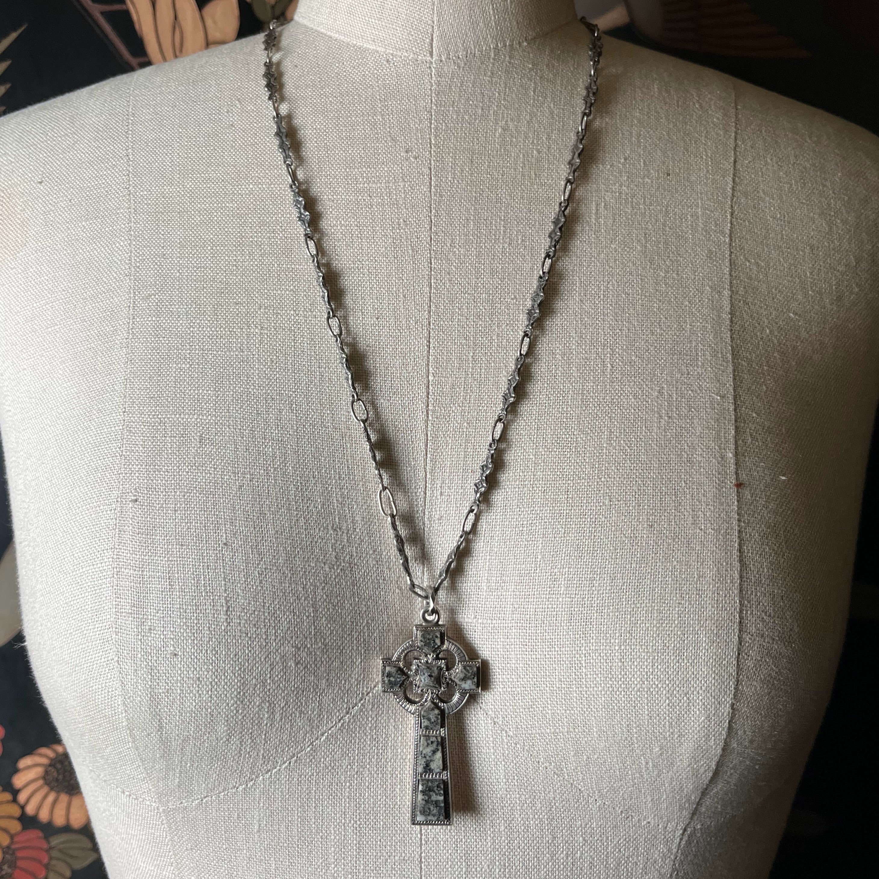 19th c. Sterling Silver Scottish Granite Pendant