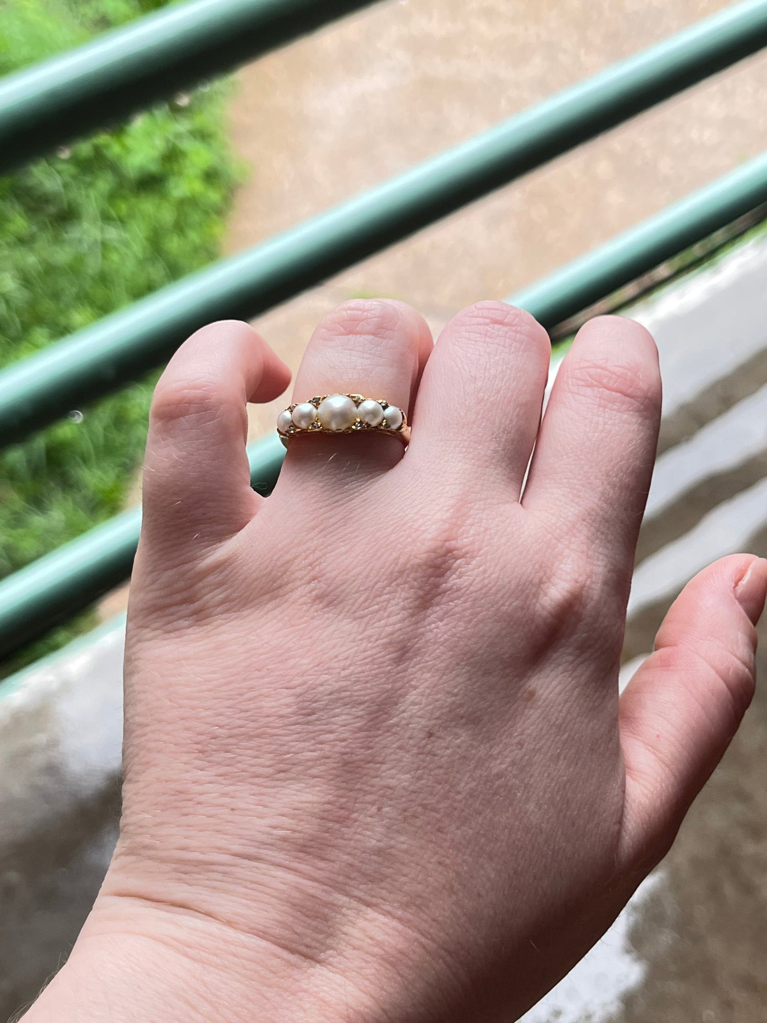 c. 1900 18k Gold Pearl Diamond Ring