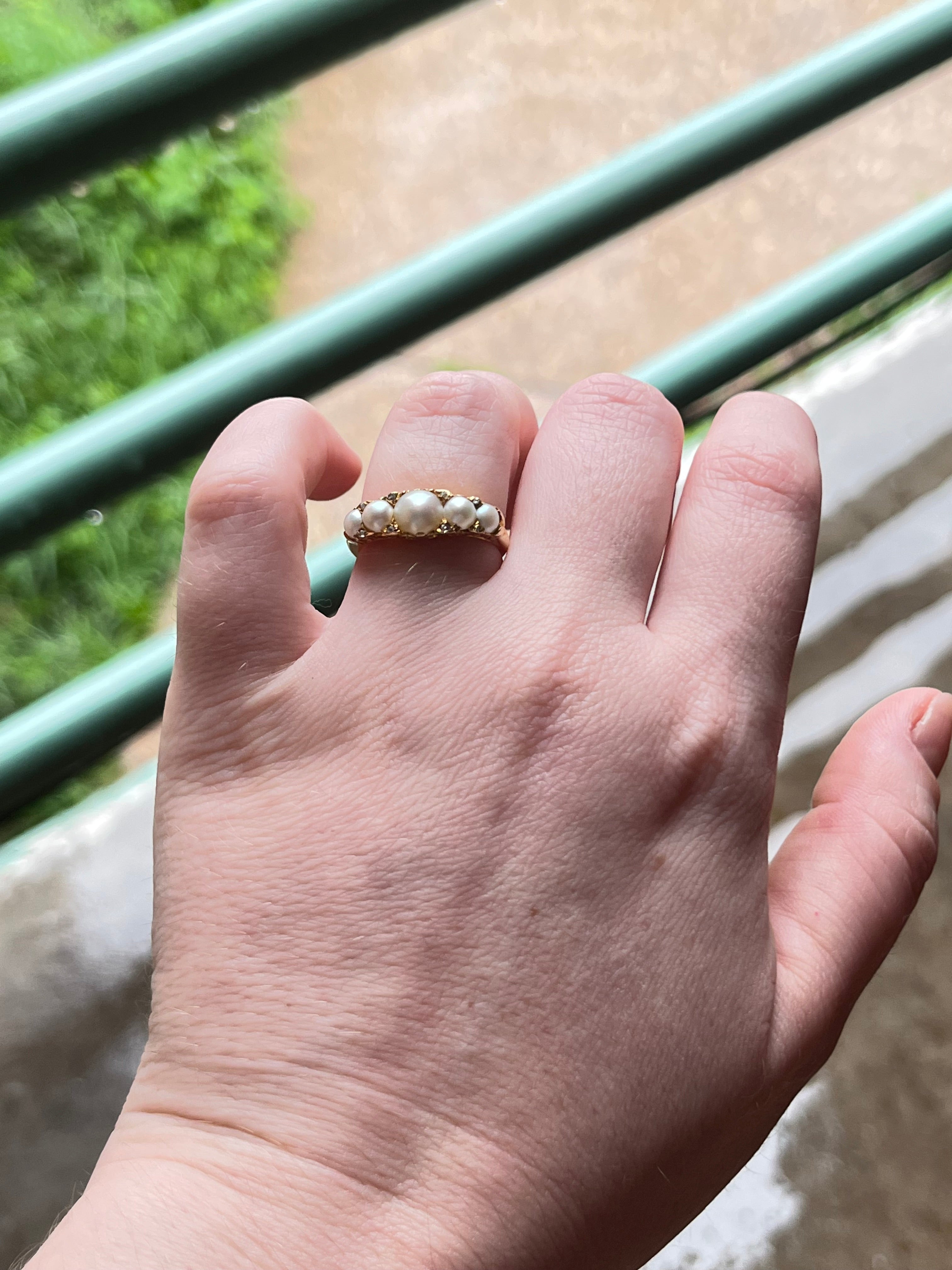 c. 1900 18k Gold Pearl Diamond Ring