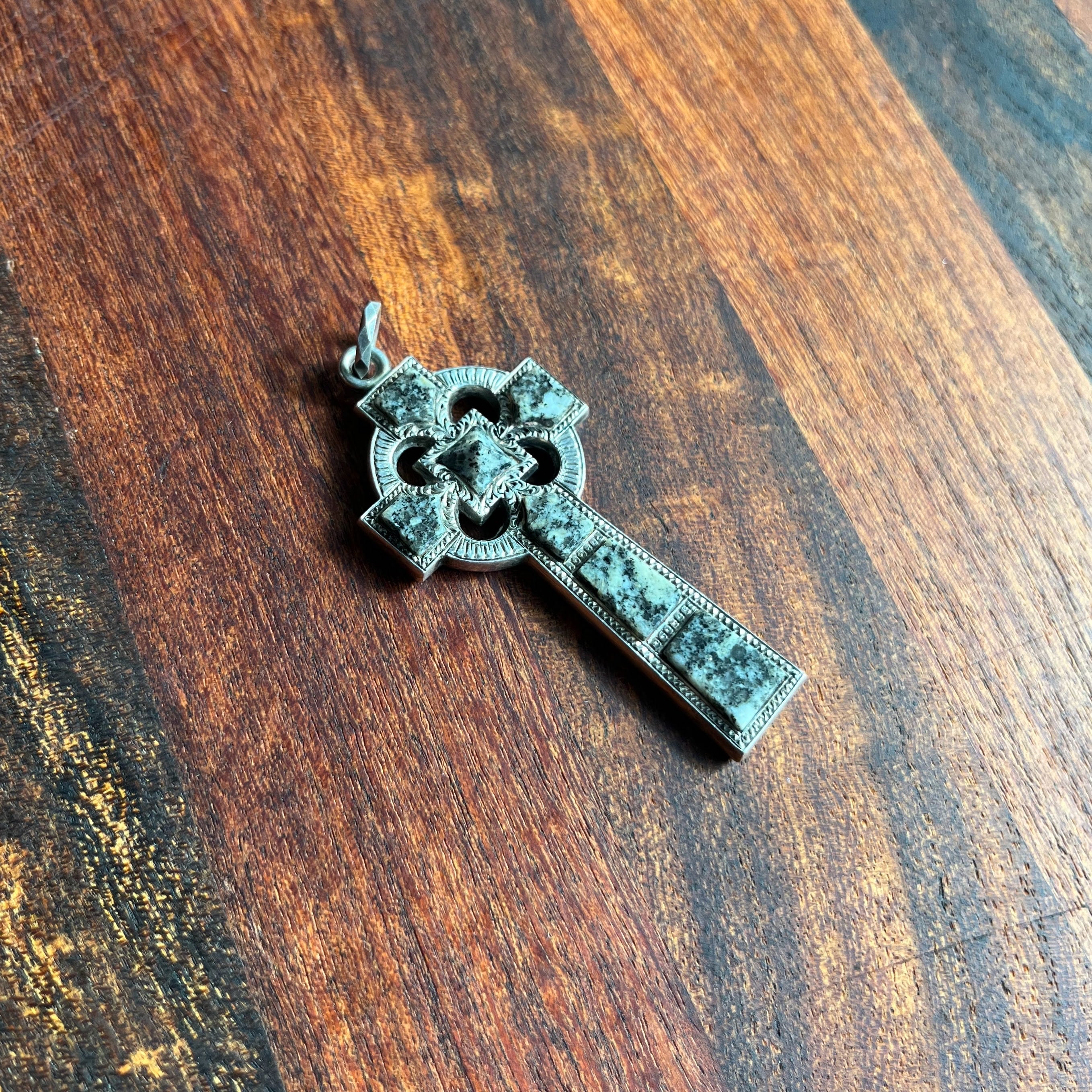 19th c. Sterling Silver Scottish Granite Pendant