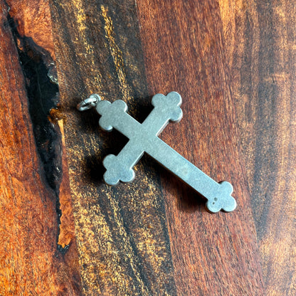 19th c. Sterling Silver Scottish Granite + Gemstone Cross Pendant