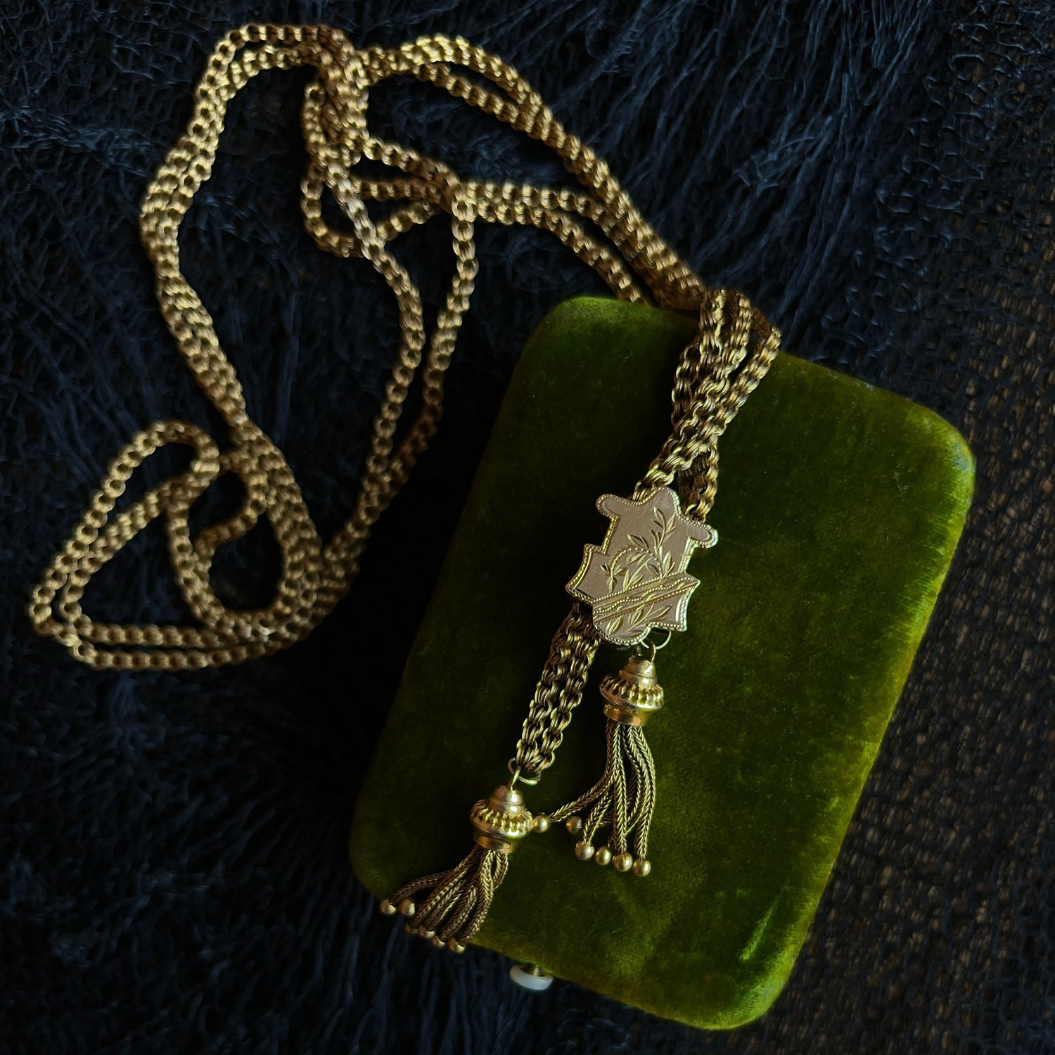 c. 1880s 14k Gold Tassel Slide Chain Necklace