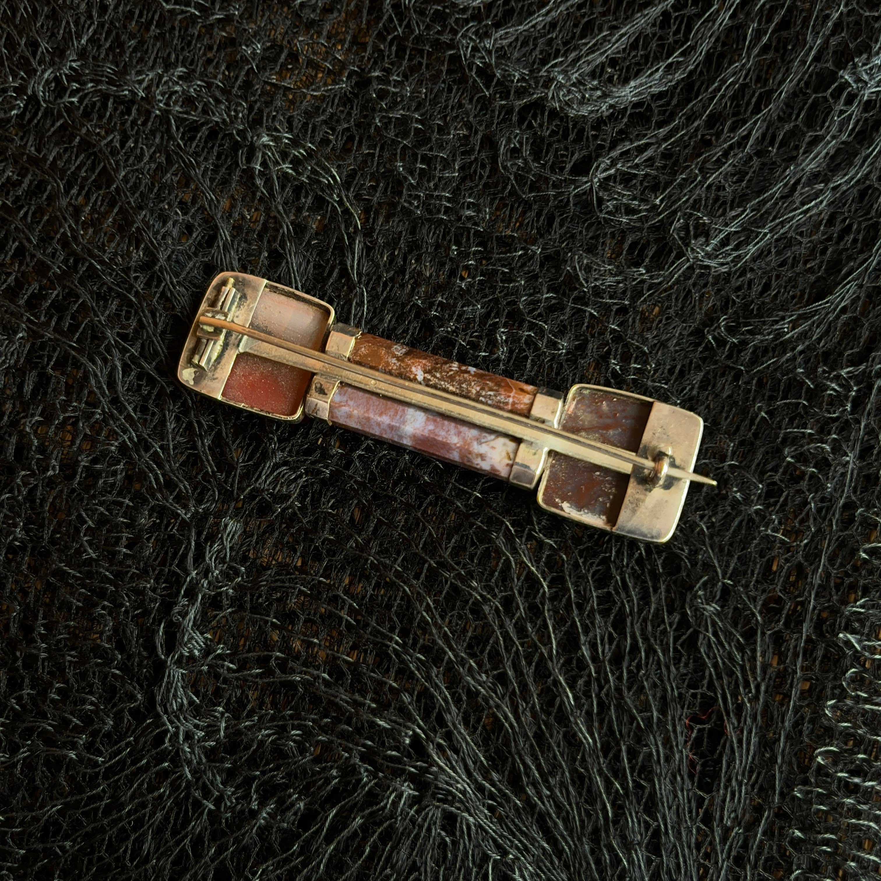 Mid-19th c. Sterling Silver Scottish Agate Brooch