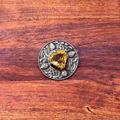 1948 Sterling Silver Scottish Citrine Heart Brooch