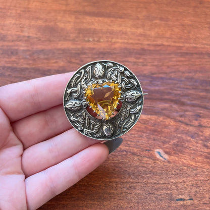 1948 Sterling Silver Scottish Citrine Heart Brooch