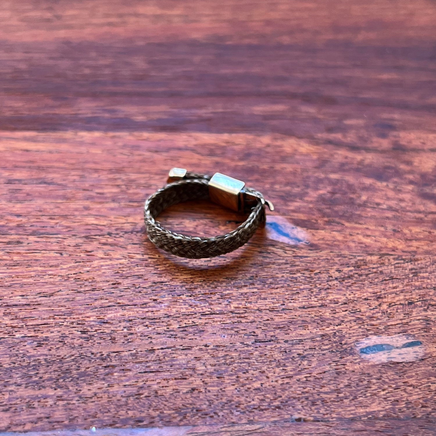 c. 1860s-1880s Woven Hair + 14k Buckle Ring