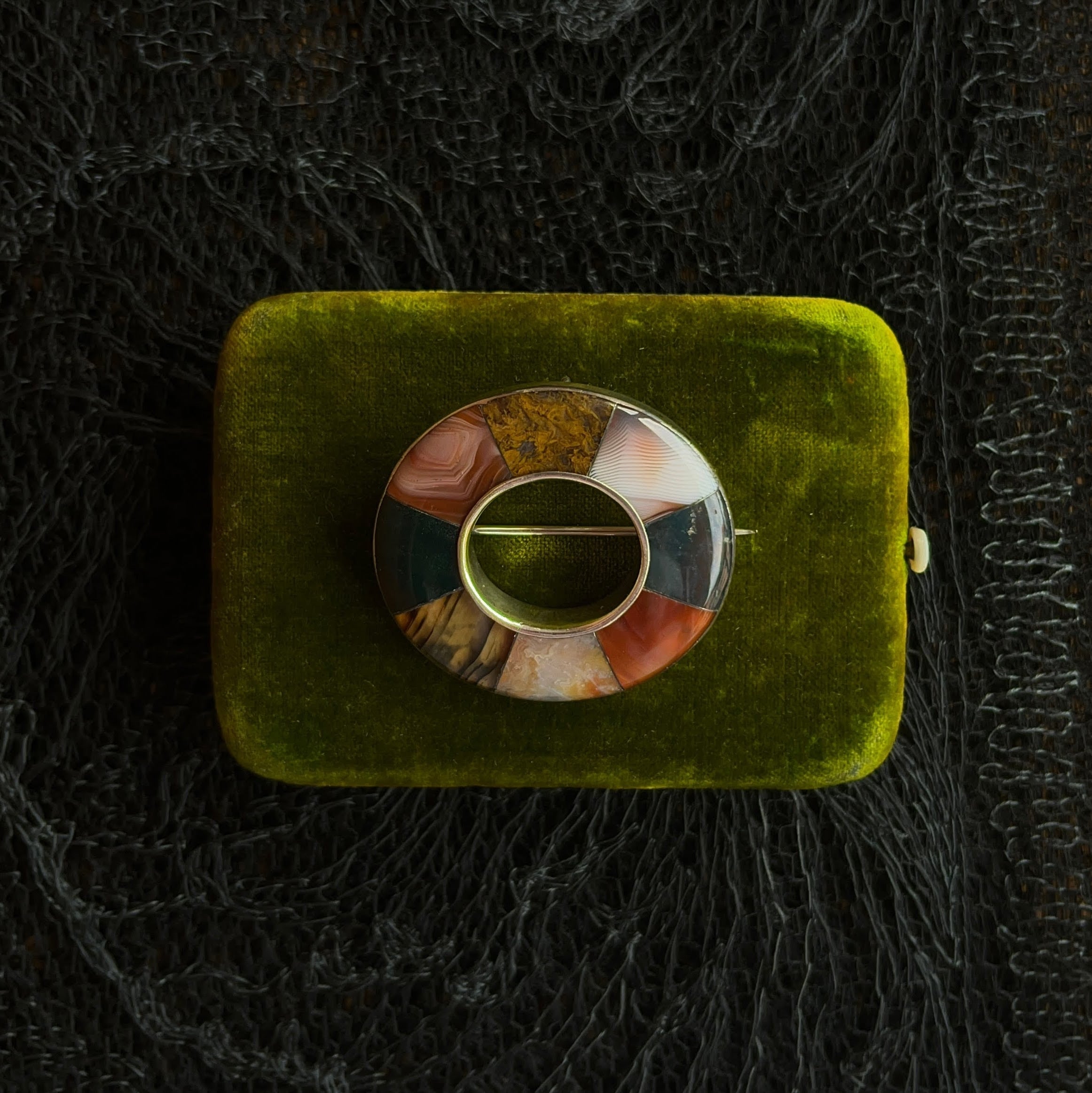 Mid-19th c. Sterling Silver Scottish Agate Brooch + Pendant