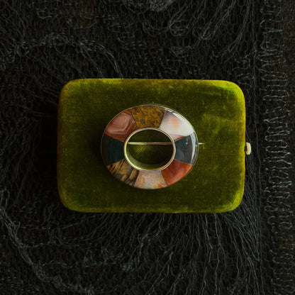 Mid-19th c. Sterling Silver Scottish Agate Brooch + Pendant