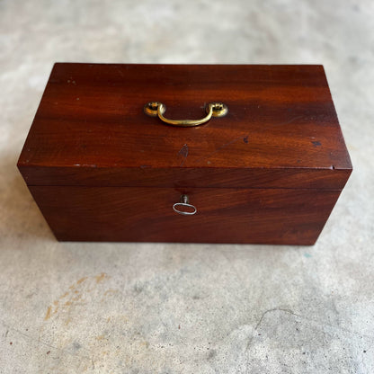 1810s Wooden Jewelry Box with Mirror + Key