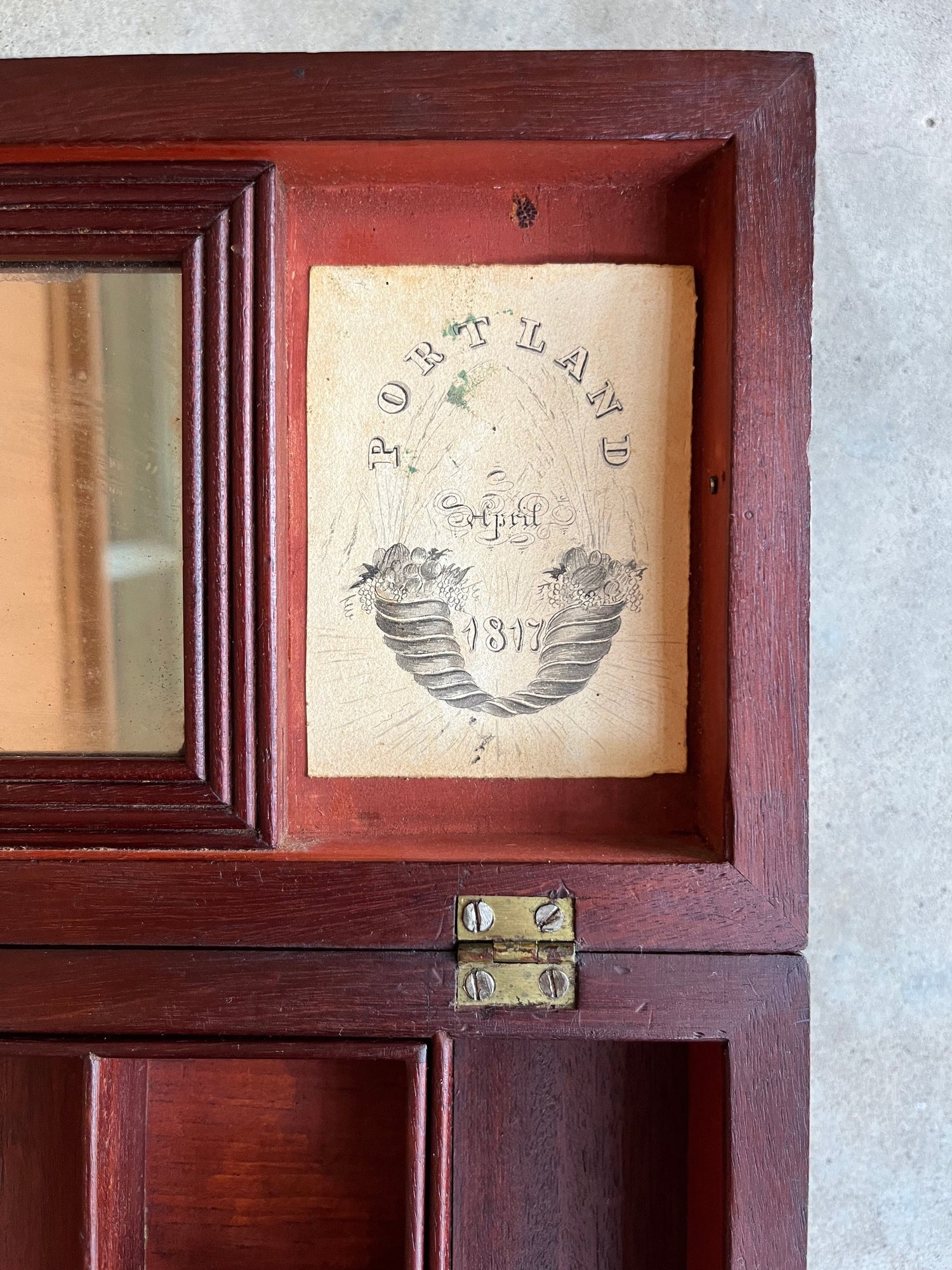 1810s Wooden Jewelry Box with Mirror + Key