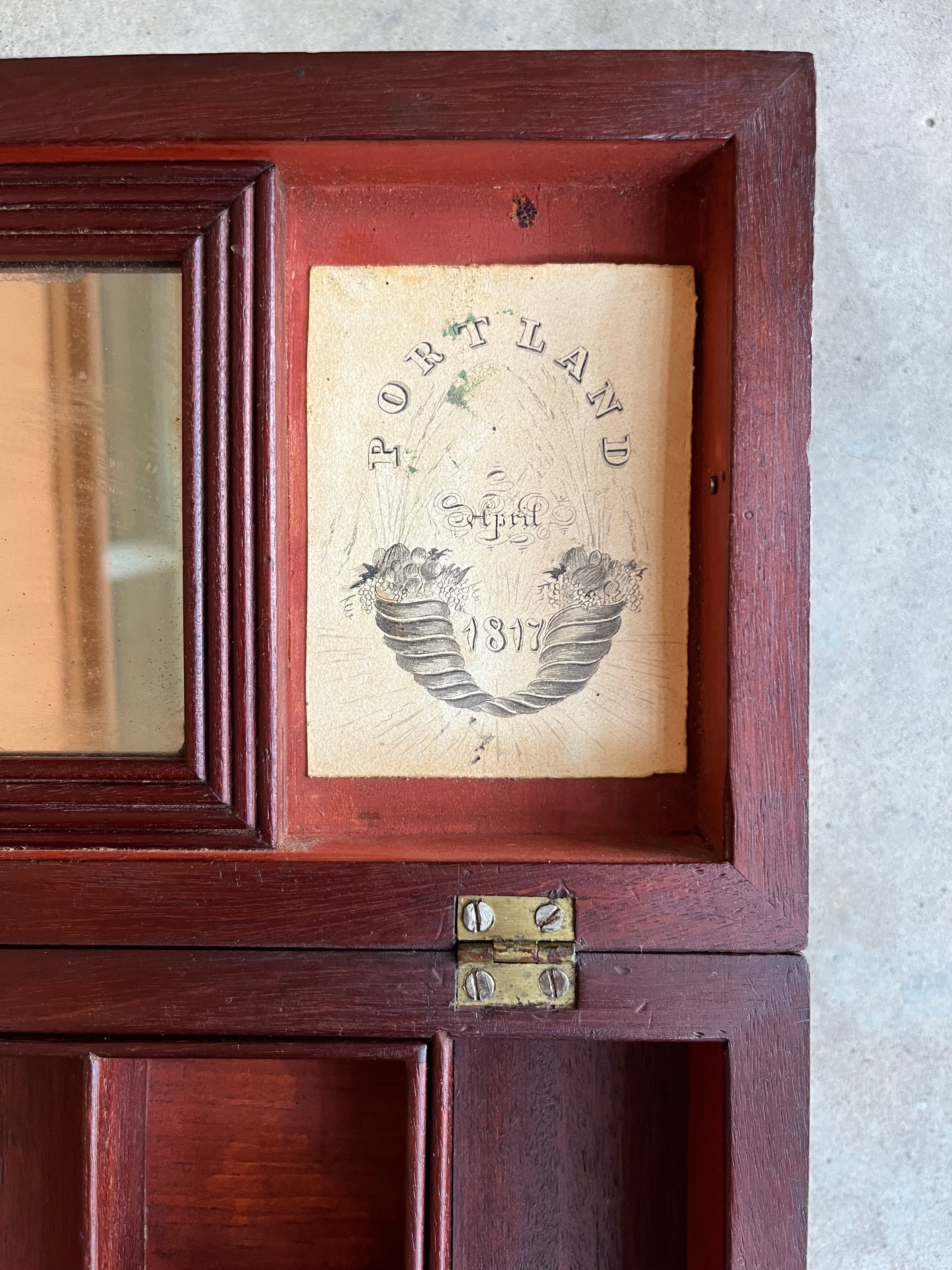 1810s Wooden Jewelry Box with Mirror + Key