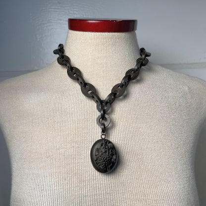 c. 1880s-1890s Vulcanite Locket Necklace