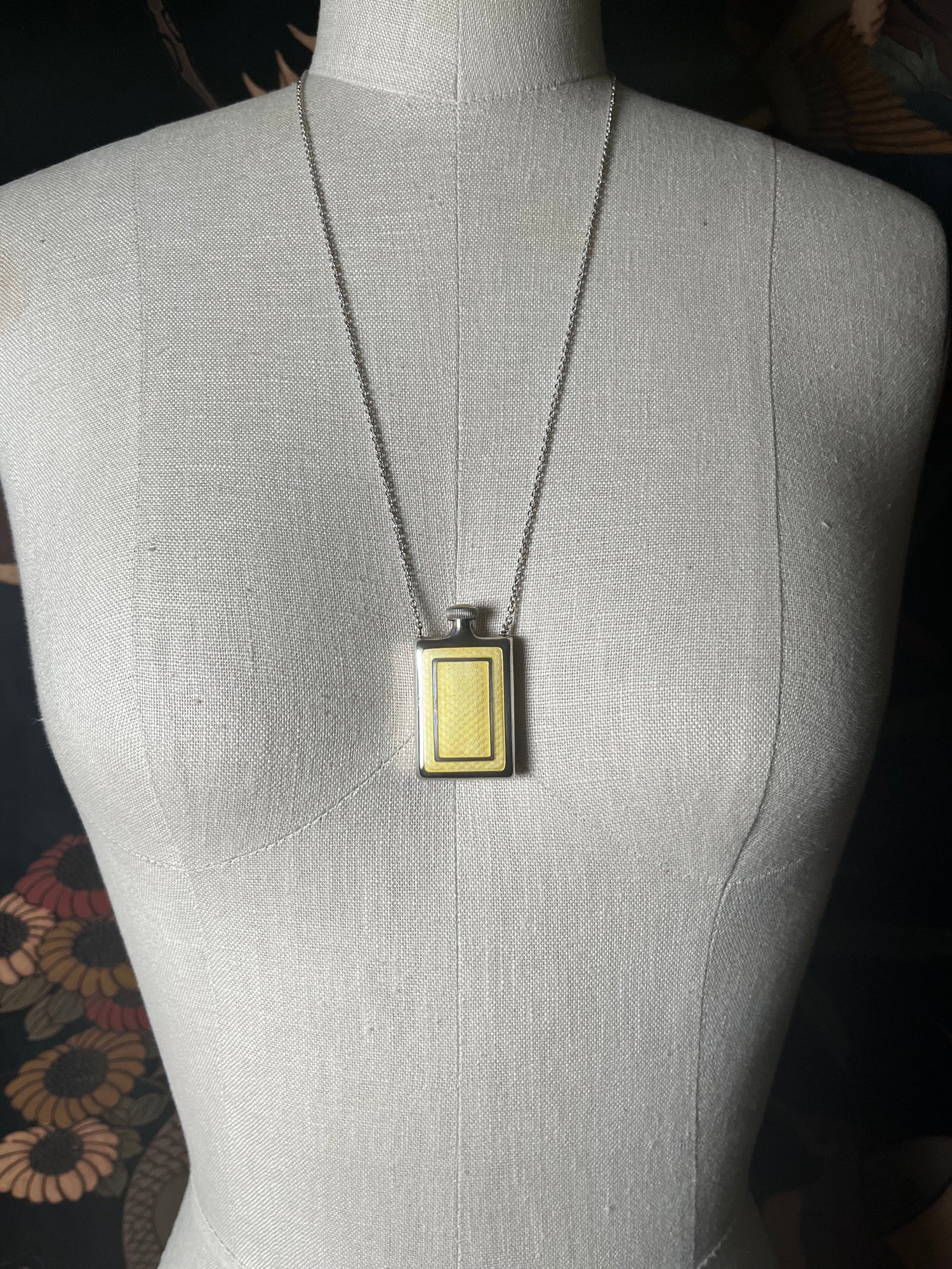 Art Deco Silver Guilloche Enamel Bottle Necklace