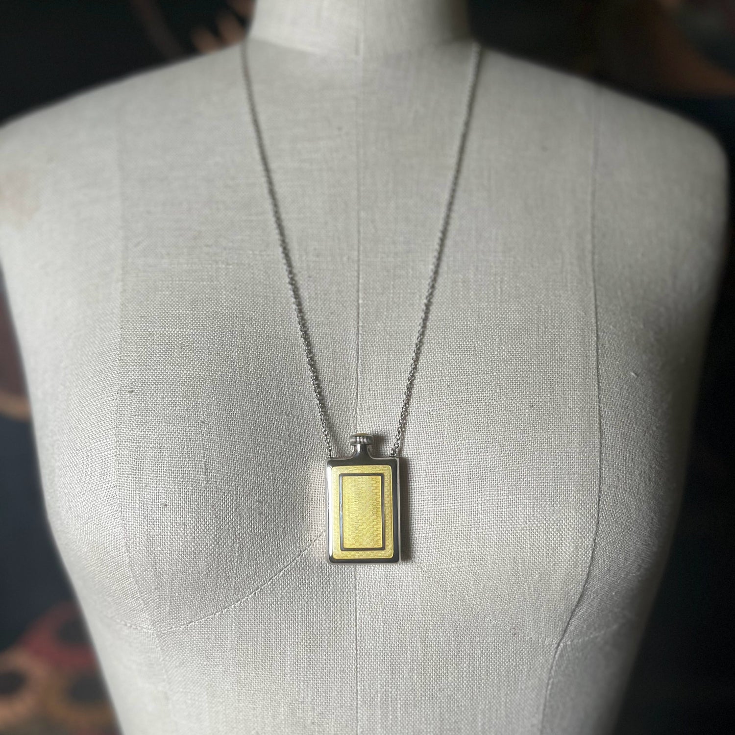 Art Deco Silver Guilloche Enamel Bottle Necklace